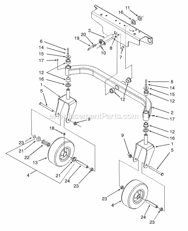 Front Axle And Tire Assembly Diagram and Parts List for Z42 53AC305G100 Cub Cadet Lawn Mower